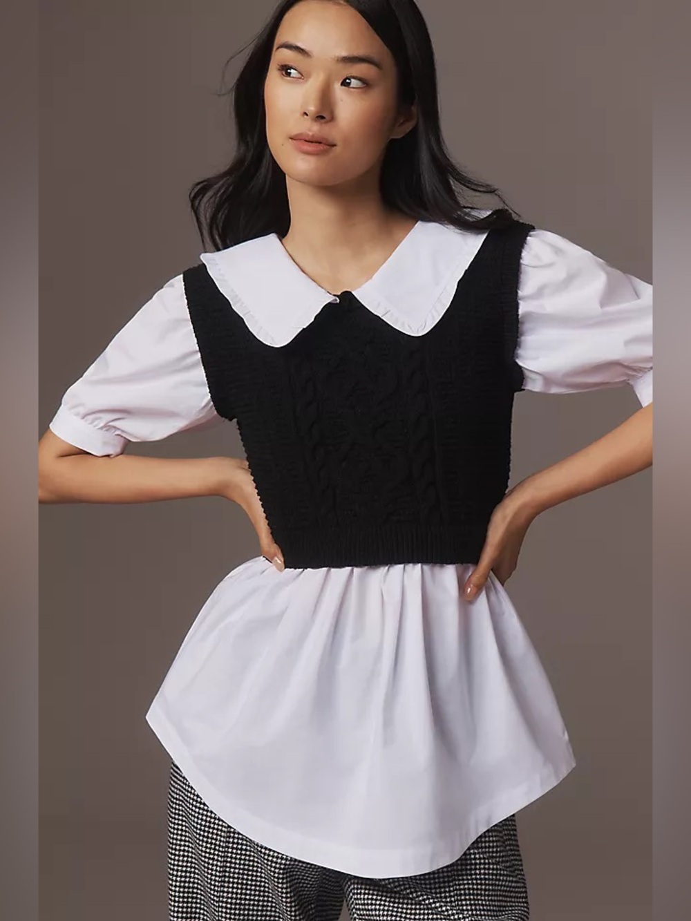 Maeve Anthropologie Layered Sweater Blouse Combo Black White Size S